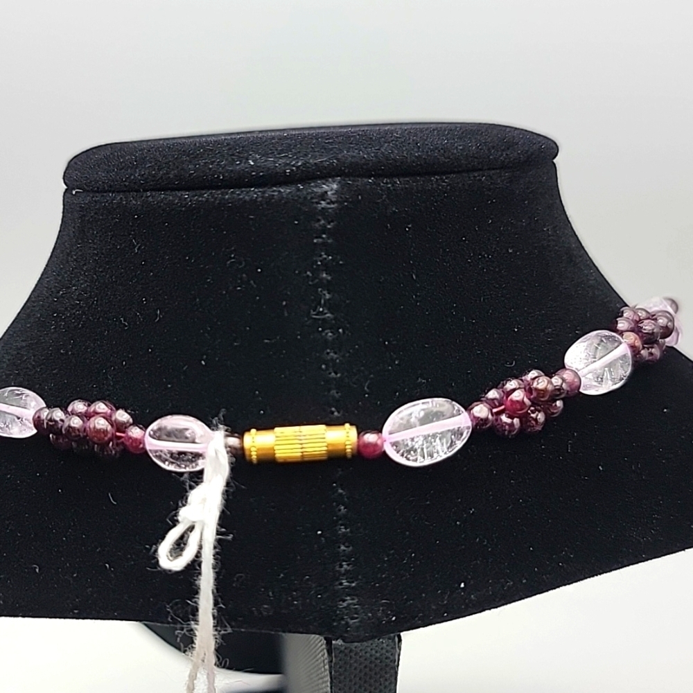 Red Garnet & White Clear Quartz 136 Cts Beaded Natural Gemstone 17" Necklace - Picture 5 of 8